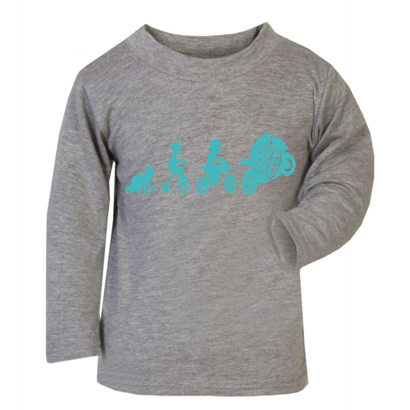 Kids Long Sleeved Grey T Shirt With Hel Motorbike Evolution | Custom Printed Clothing UK