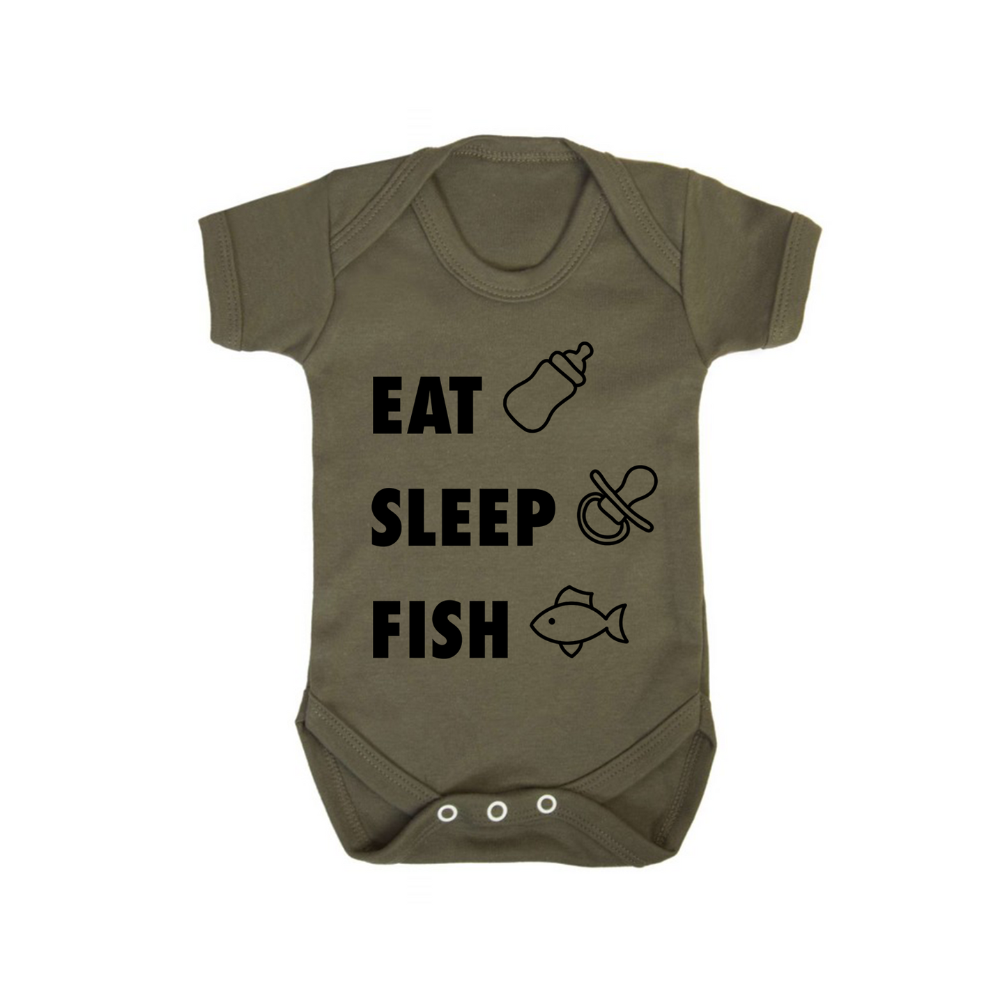 Baby Bodysuit Vest With Eat Sleep Fish | Personalised Fishing Hoodie & T-Shirt UK