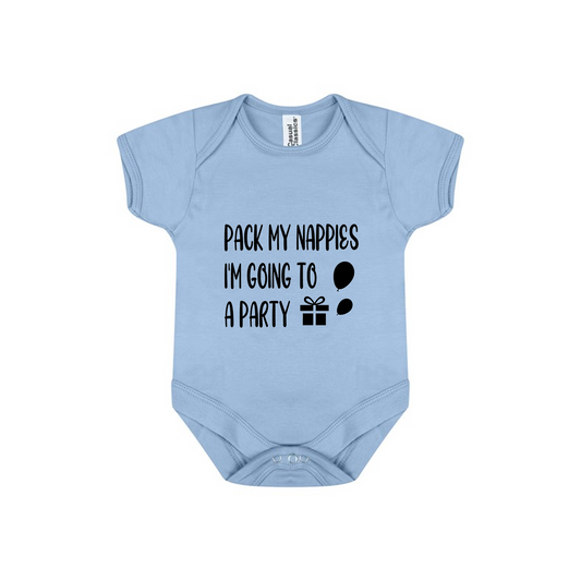 Pack My Nappies – I'm Going To A Party Baby Bodysuit