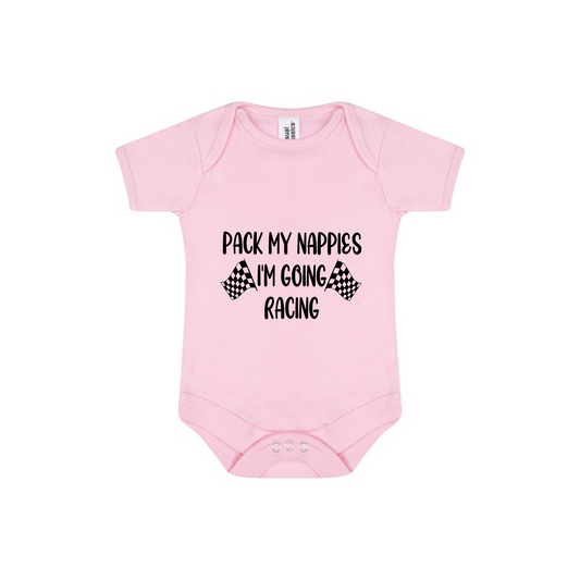 Pack My Nappies – I'm Going Racing Baby Bodysuit