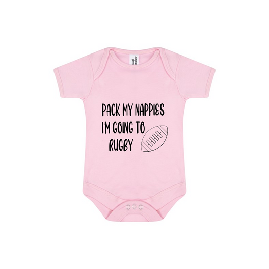 Pack My Nappies – I'm Going To Rugby Baby Bodysuit