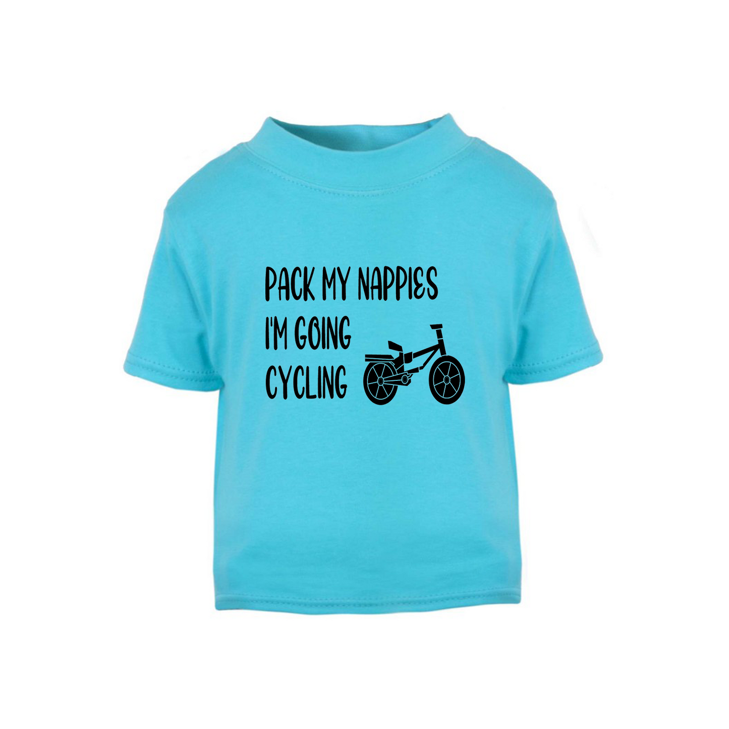Baby & Toddler Short Sleeved T Shirt With Pack My Nappies I'm Going Cycling (Personalisation Available) | Personalised Baby Clothing UK