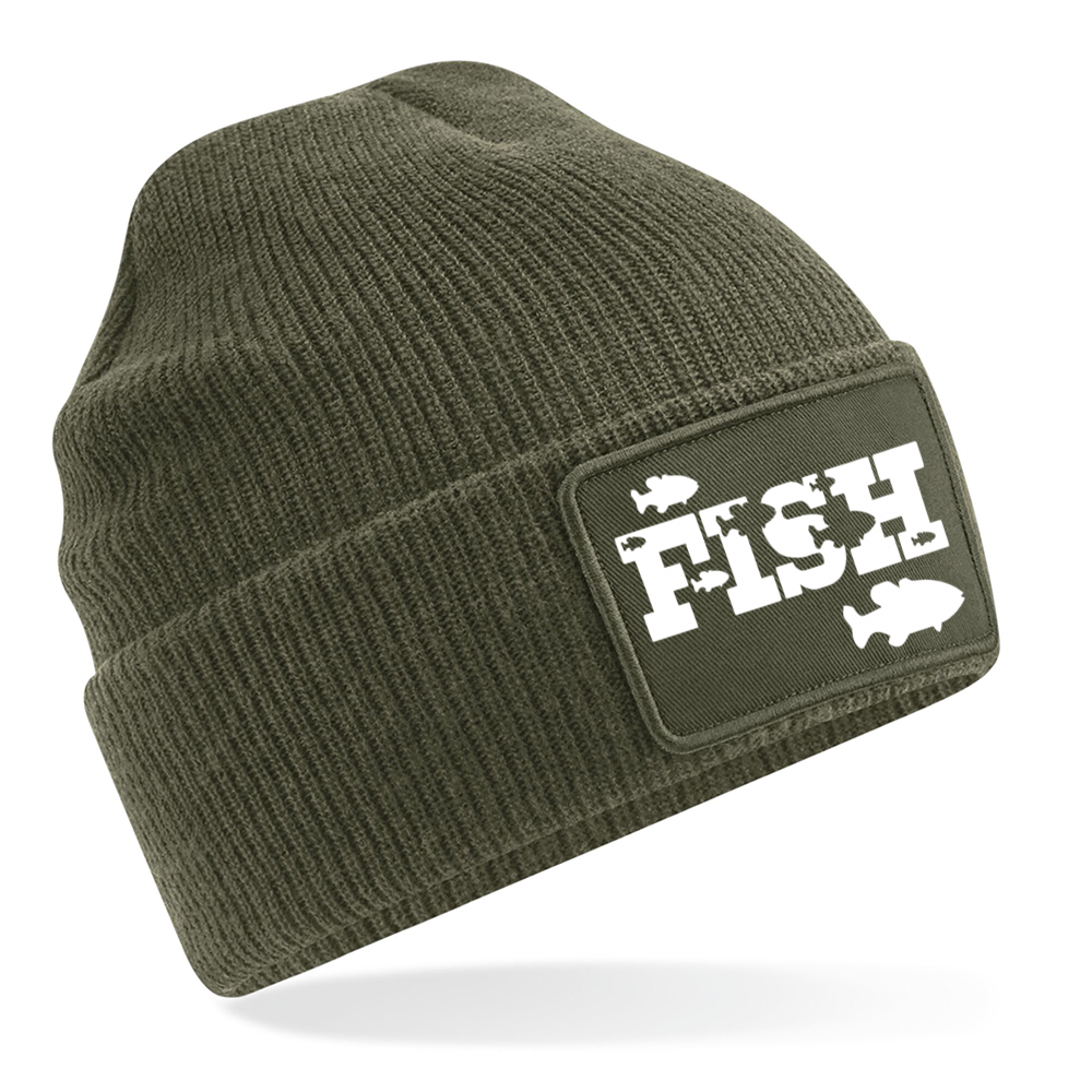 Fishing Beanie With Fish Cameo Logo | Personalised Fishing Hoodie & T-Shirt UK