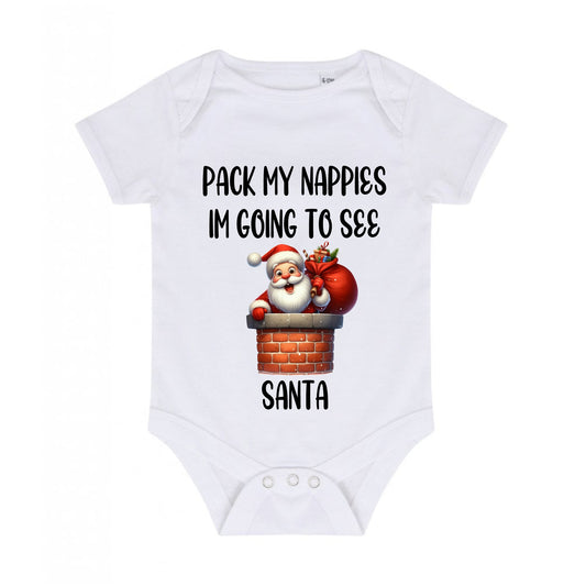 Baby Bodysuit Vest In White, Pink Or Blue With Pack My Nappies I'm Going To See Santa