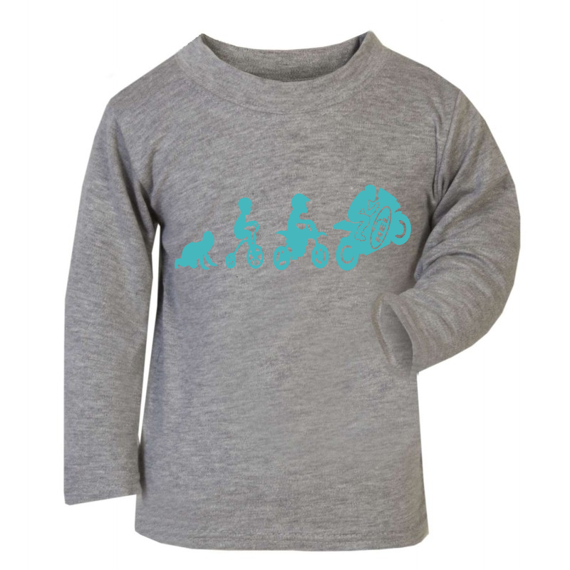 Kids Long Sleeved Grey T Shirt With Hel Motorbike Evolution