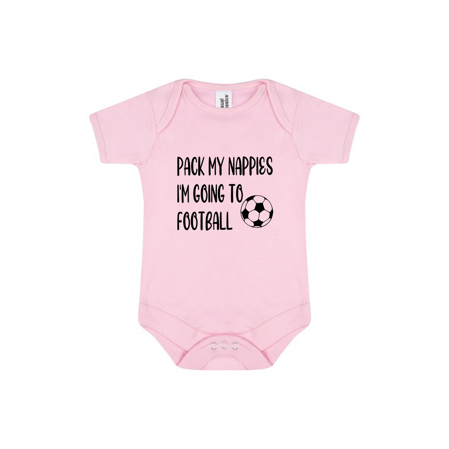 Baby Bodysuit Vest In White, Pink Or Blue With Pack My Nappies I'm Going To Football (Personalisation Available)