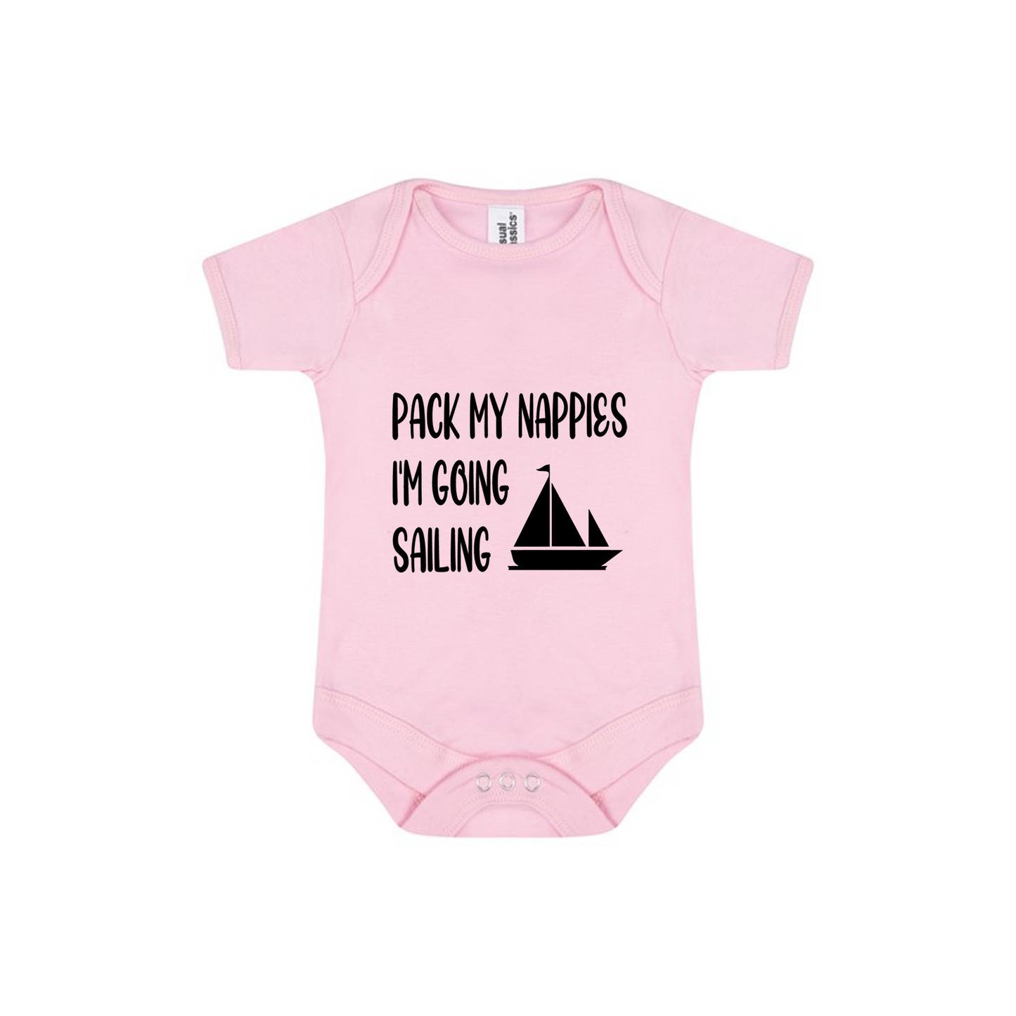 Baby Bodysuit Vest In White, Pink Or Blue With Pack My Nappies Im Going Sailing (Personalisation Available)