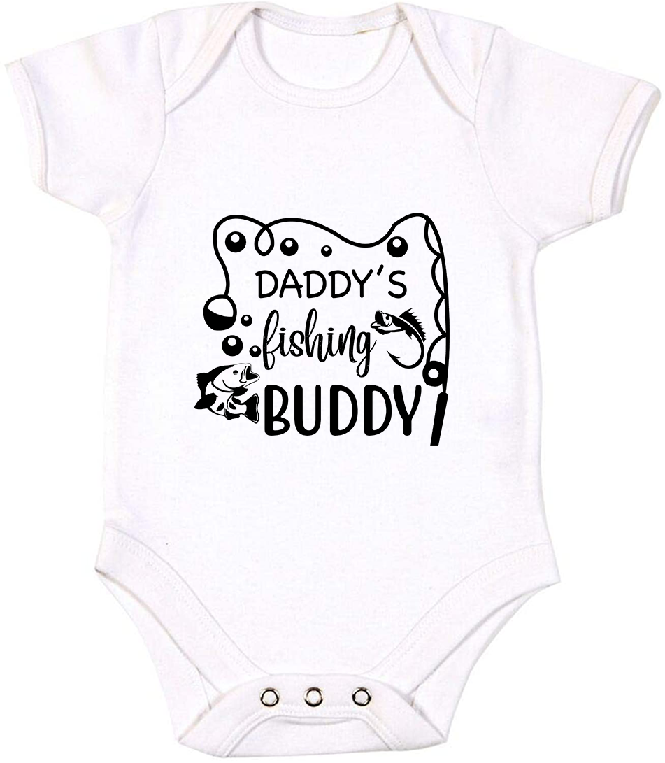 White Baby Bodysuit Vest With Daddy's Fishing Buddy