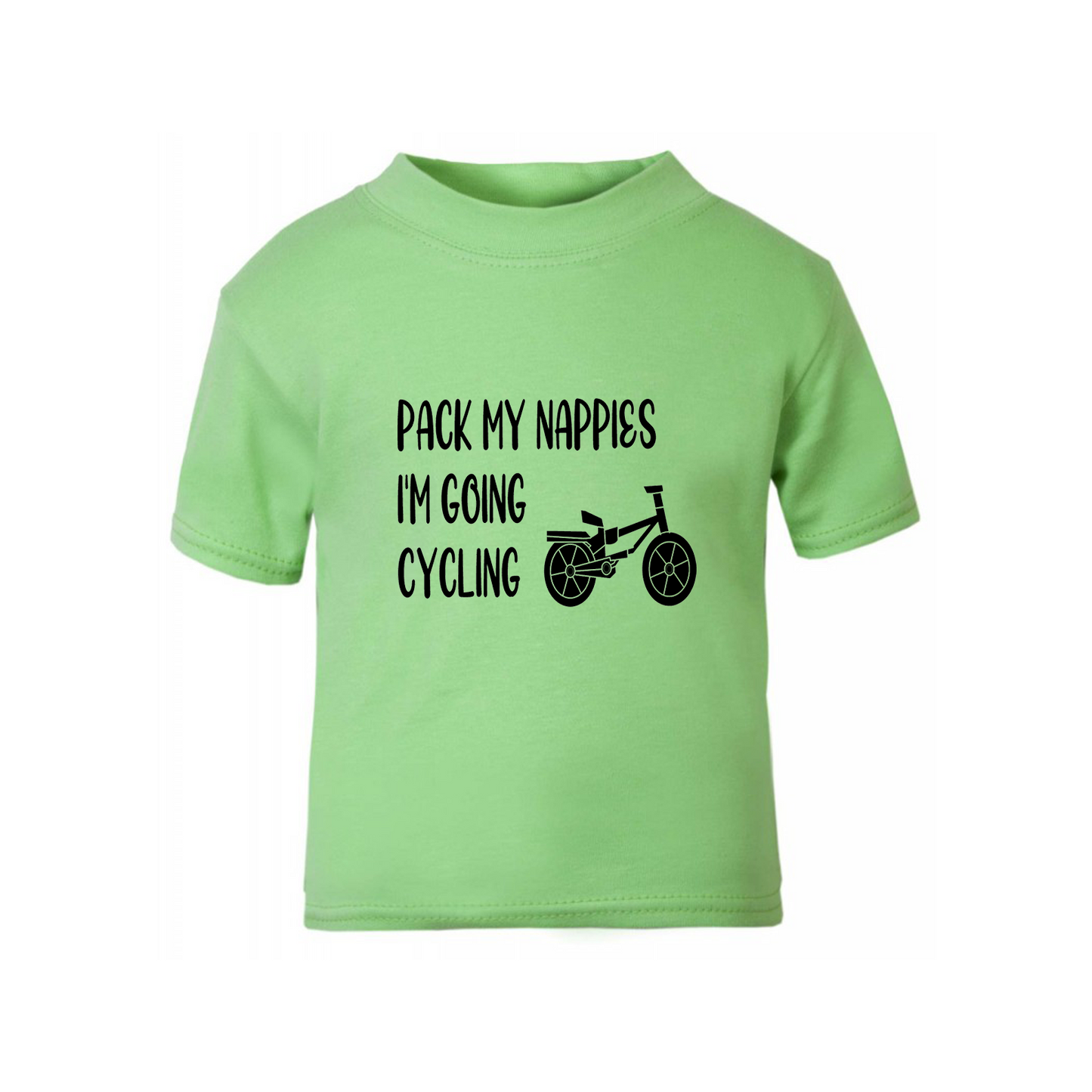 Baby & Toddler Short Sleeved T Shirt With Pack My Nappies I'm Going Cycling (Personalisation Available)