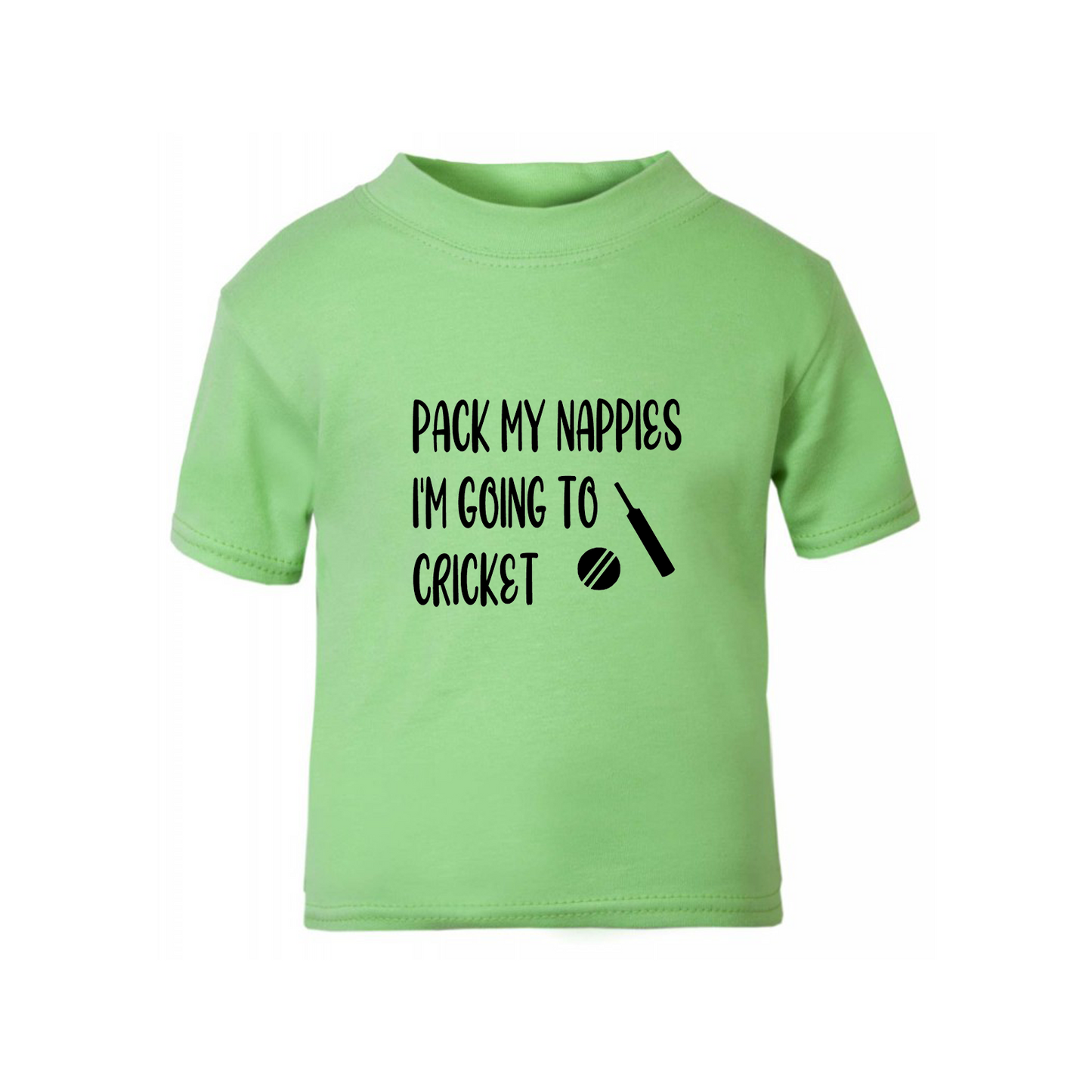 Baby & Toddler Short Sleeved T Shirt With Pack My Nappies I'm Going To Cricket (Personalisation Available)