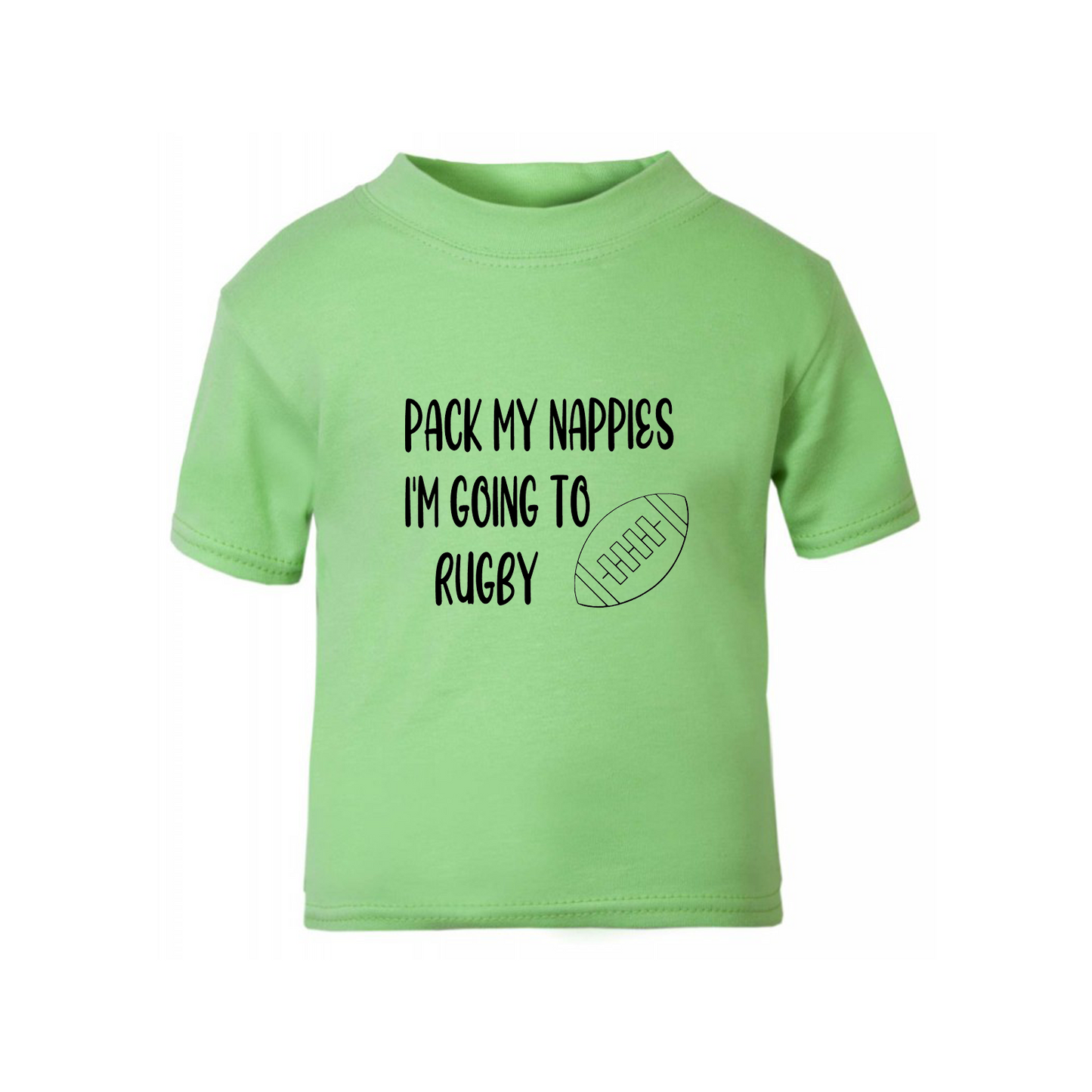 Baby & Toddler Short Sleeved T Shirt With Pack My Nappies I'm Going To Rugby (Personalisation Available)