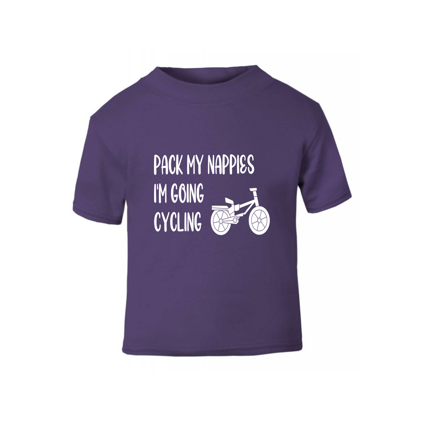 Baby & Toddler Short Sleeved T Shirt With Pack My Nappies I'm Going Cycling (Personalisation Available)