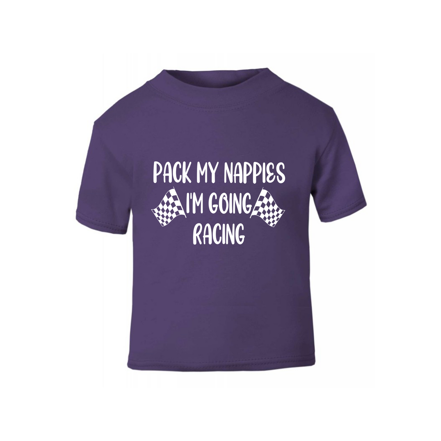 Baby & Toddler Short Sleeved T Shirt With Pack My Nappies I'm Going Racing (Personalisation Available)