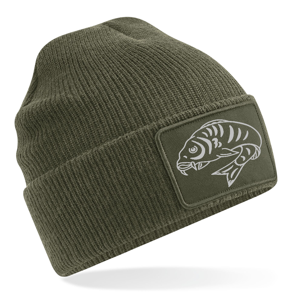 Fishing Beanie With Curled Carp Fish Logo