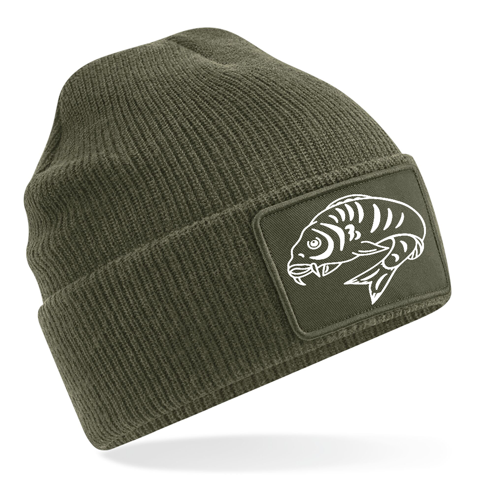 Fishing Beanie With Curled Carp Fish Logo