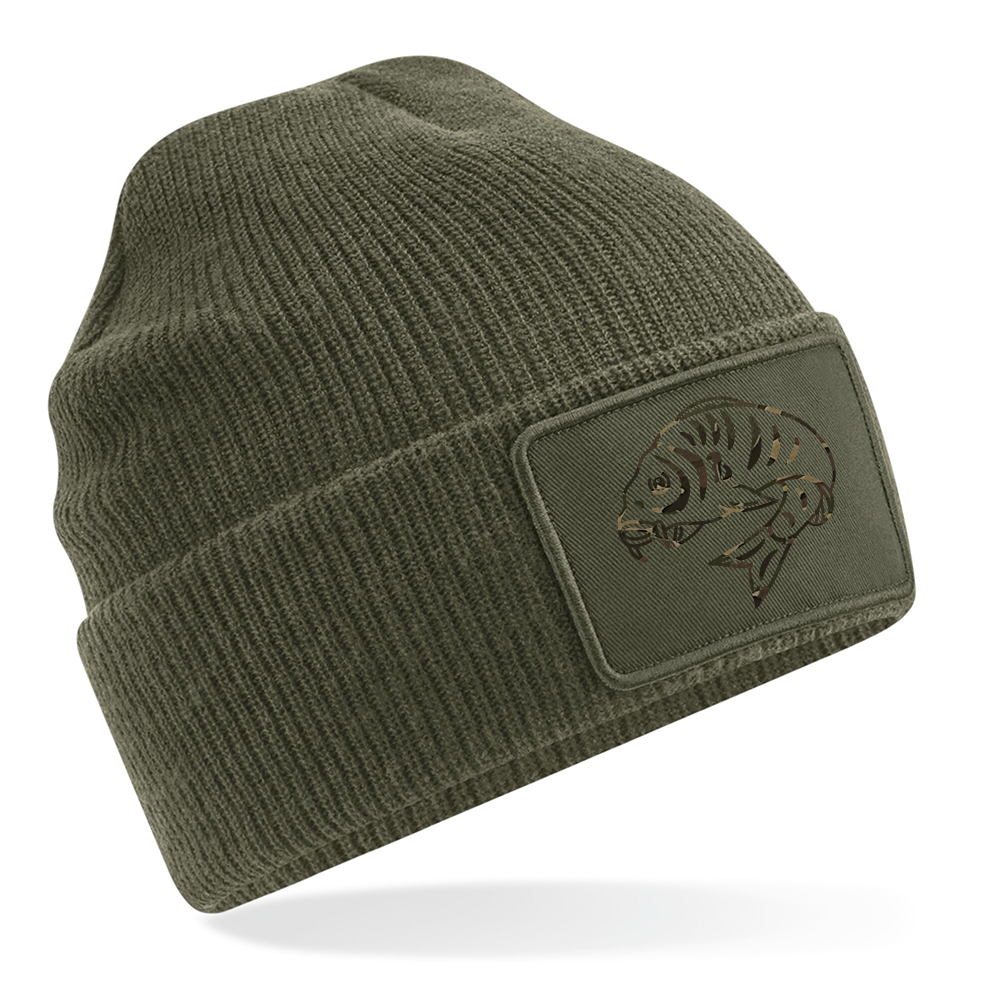 Fishing Beanie With Curled Carp Fish Logo