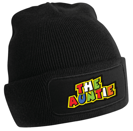 Black Beanie With Colourful Decal Graphics - The Auntie