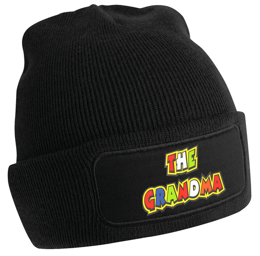 Black Beanie With Colourful Decal Graphics - The Grandma