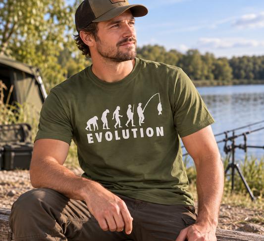 Model wearing Camouflage Fishing Evolution T-Shirt