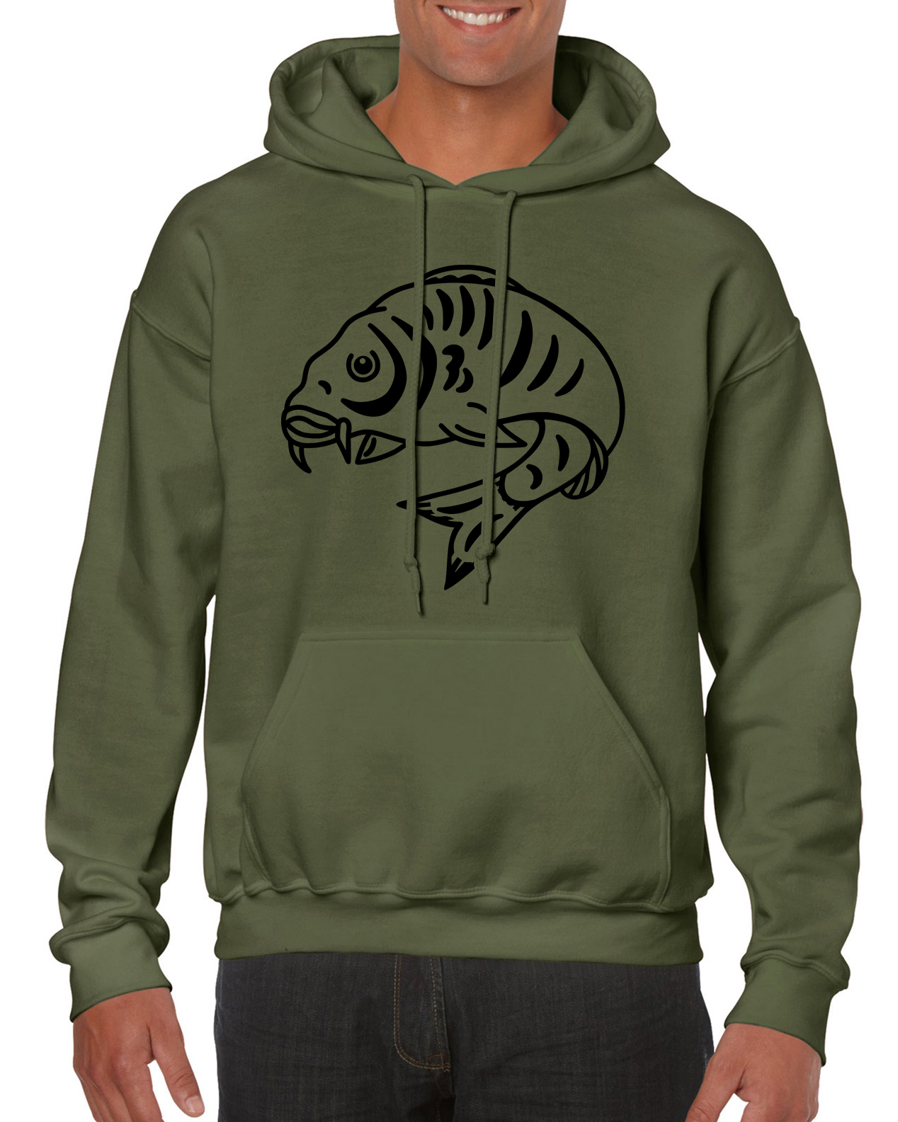 Fishing Hoodie With Large Curled Carp Fish