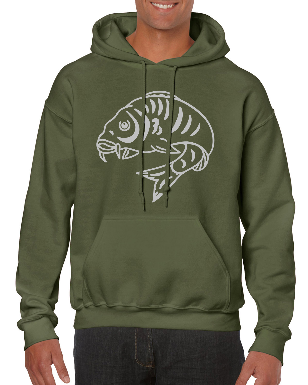 Fishing Hoodie With Large Curled Carp Fish