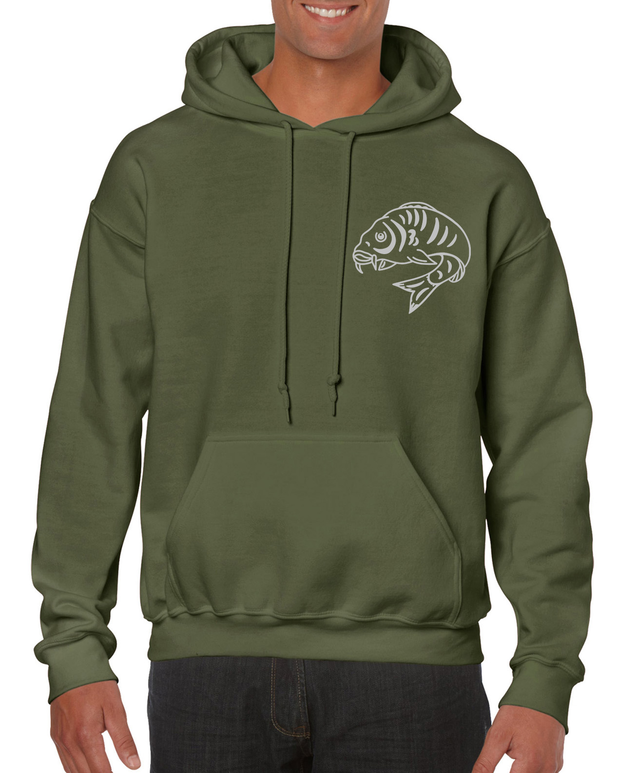 Fishing Hoodie With Small Curled Carp Fish