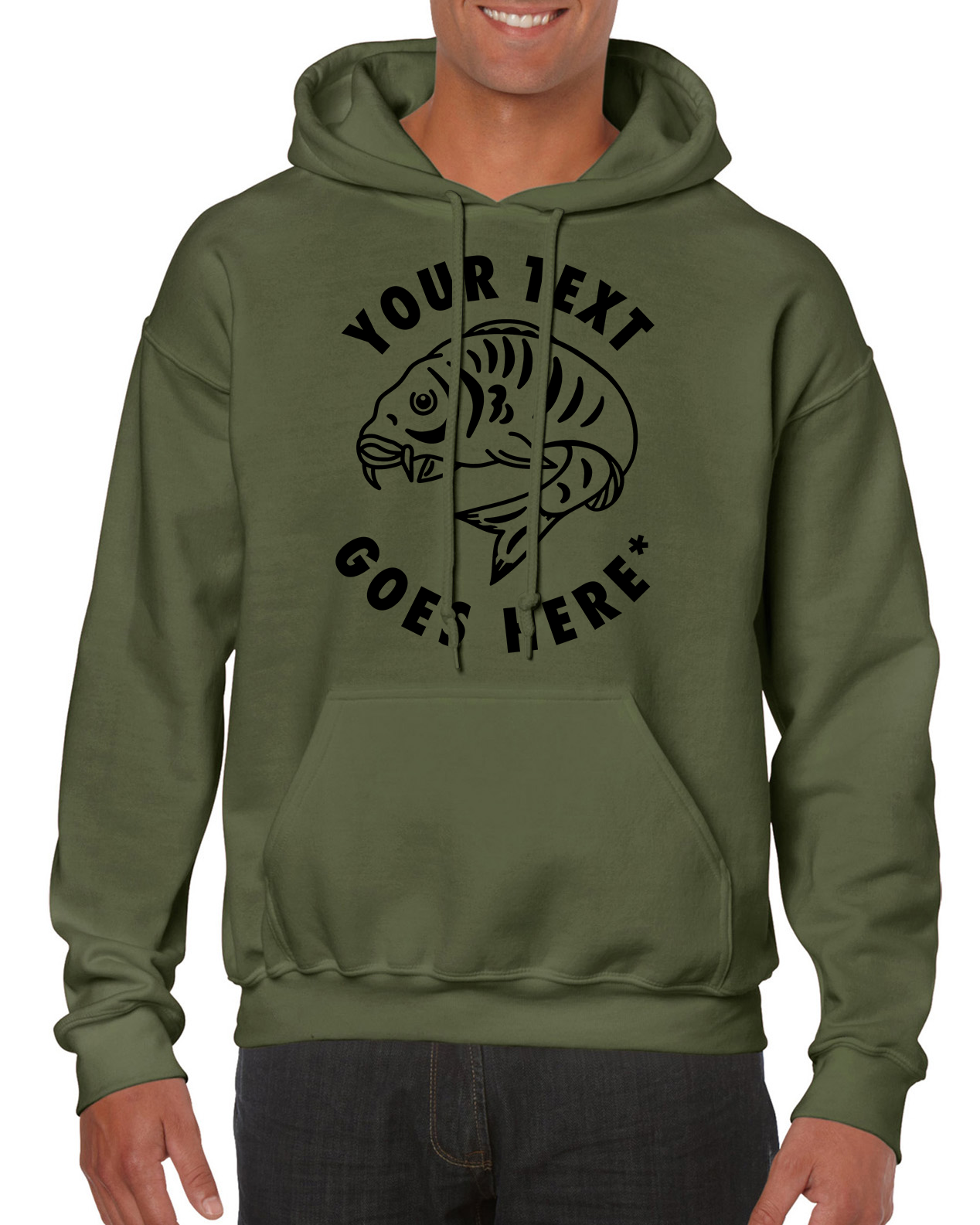 Personalised Fishing Hoodie With Large Curled Fish