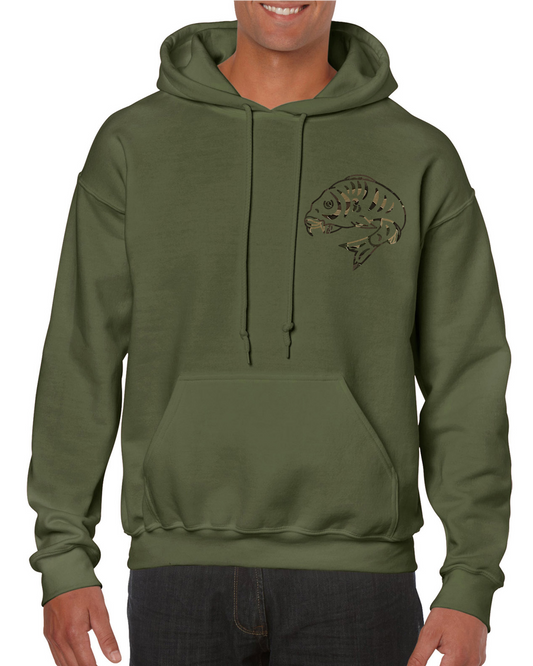 Fishing Hoodie With Small Camouflage Curled Carp Fish