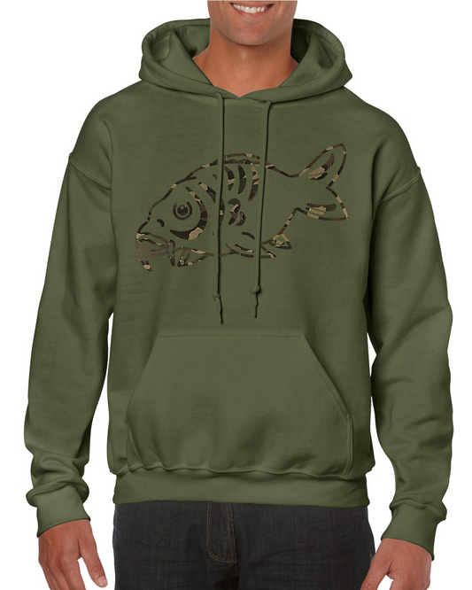 Fishing Hoodie With Large Camouflage Carp Fish