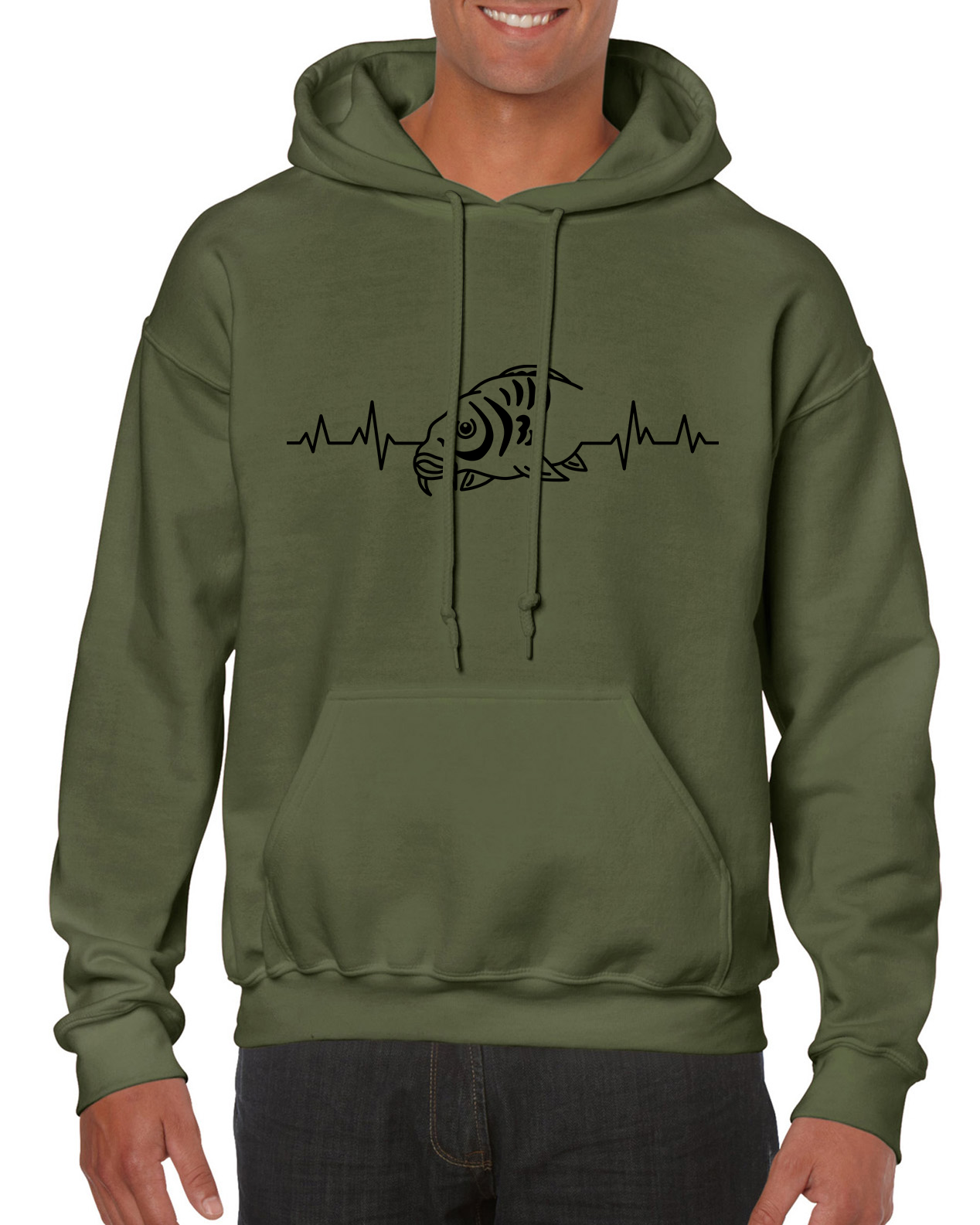 Fishing Hoodie With  Carp Fish Heartbeat