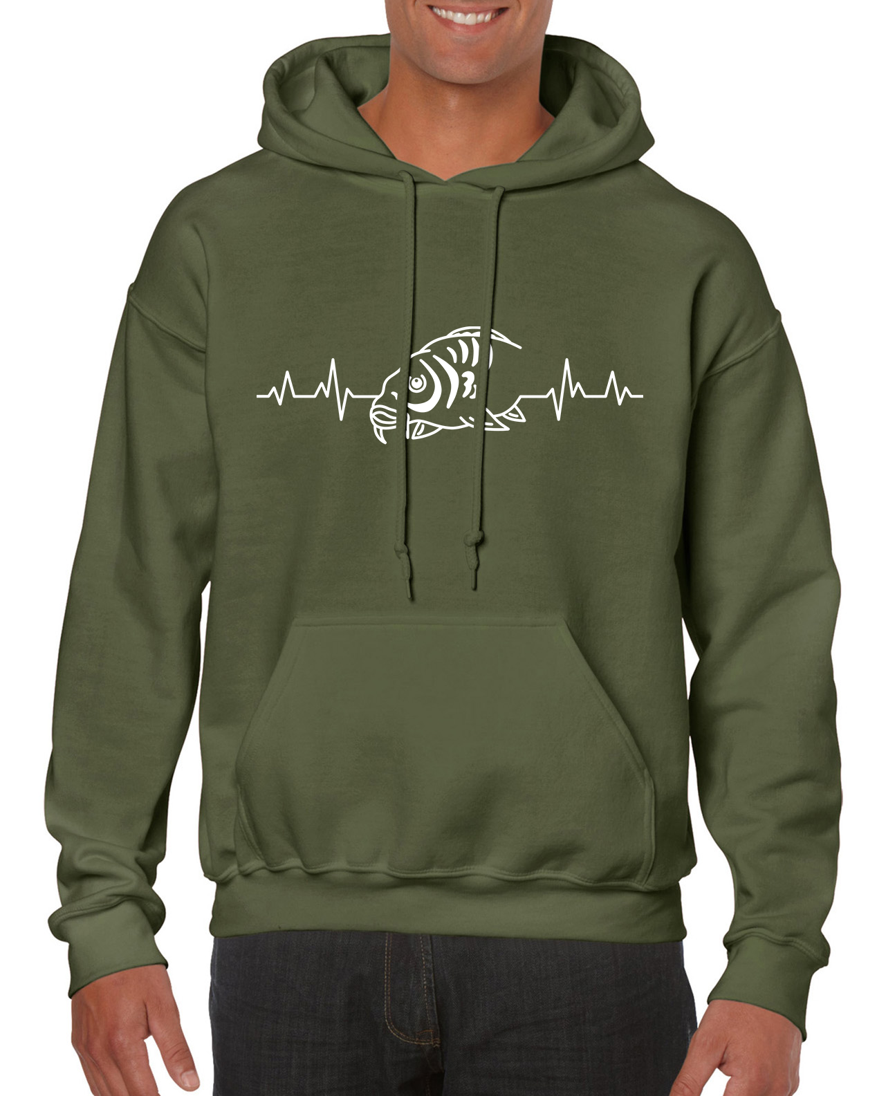 Fishing Hoodie With  Carp Fish Heartbeat