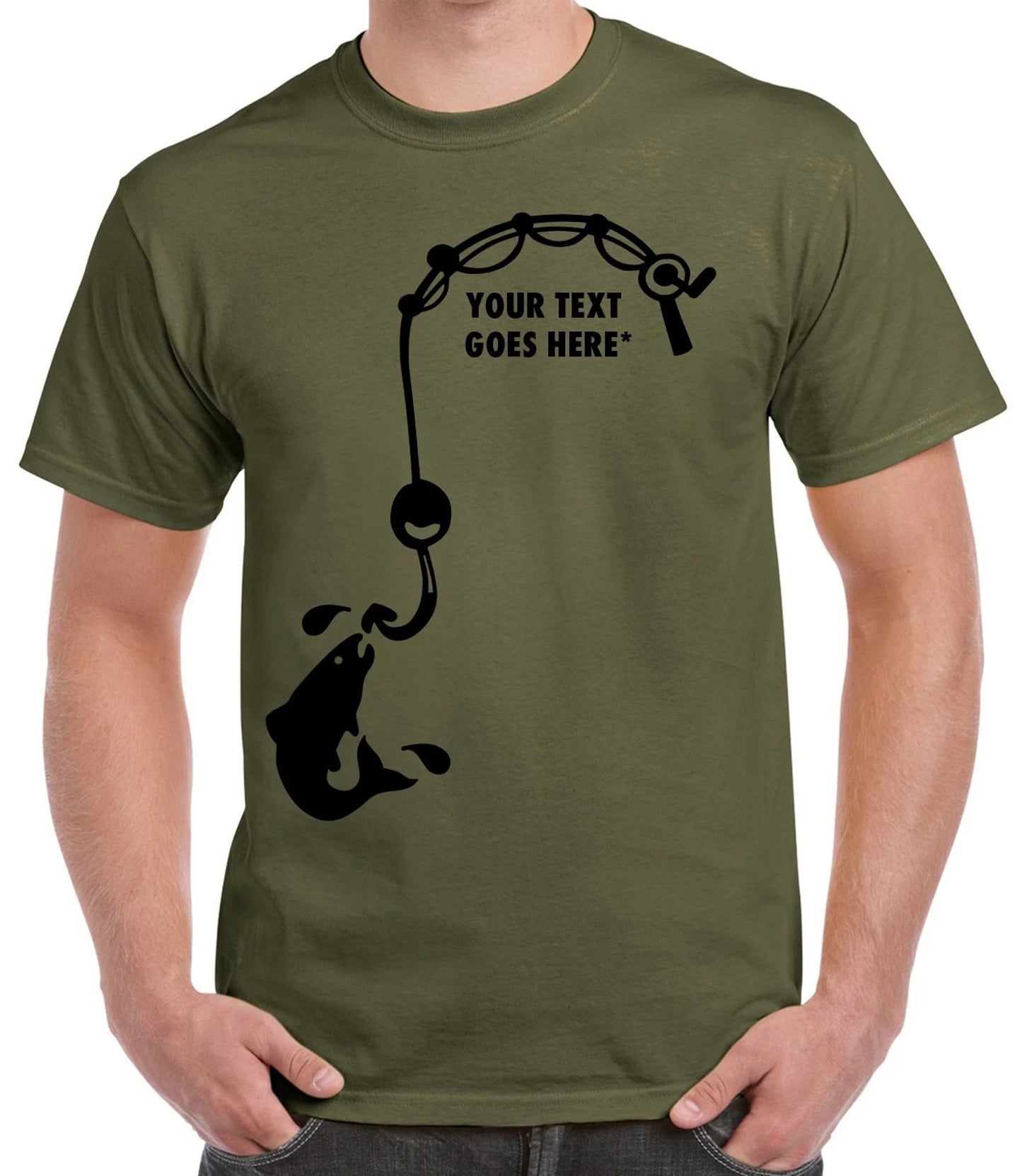 Personalised Fishing T Shirt With Fishing Rod