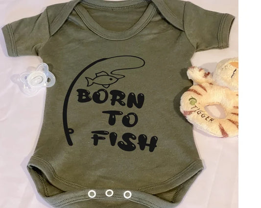 Baby Bodysuit Vest With Born To Fish Logo