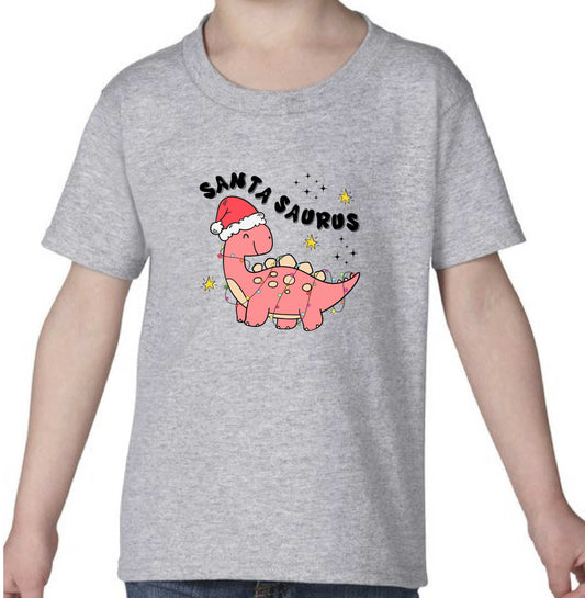 Baby & Toddler Short Sleeved T Shirt With Cute Santa Saurus Dinosaur - Grey