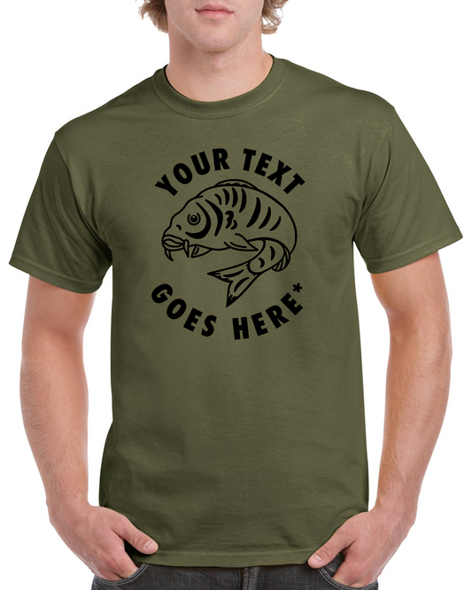 Personalised Fishing T Shirt With Large Curled Carp Fish