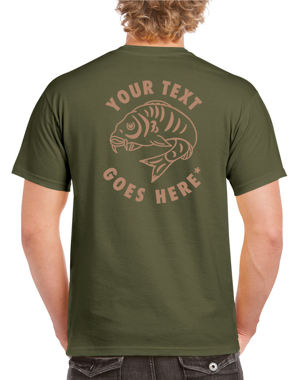 Personalised Front & Rear Fishing T Shirt With Large Curled Carp Fish | Personalised Fishing Hoodie & T-Shirt UK