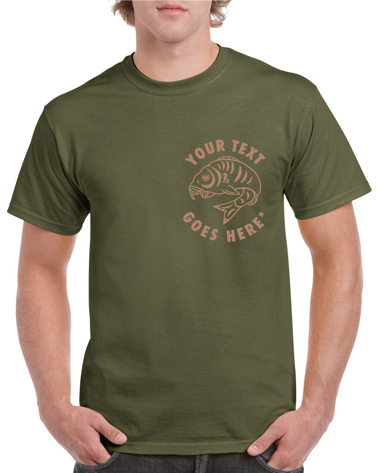 Personalised Fishing T Shirt With Small Curled Carp Fish