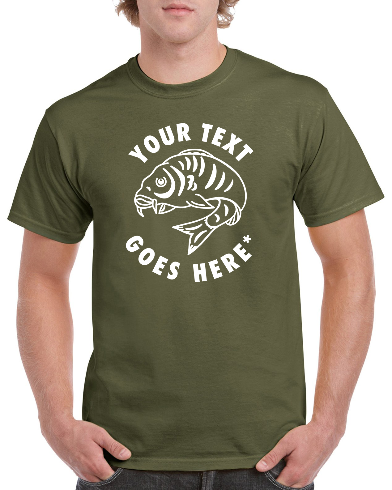 Personalised Fishing T Shirt With Large Curled Carp Fish