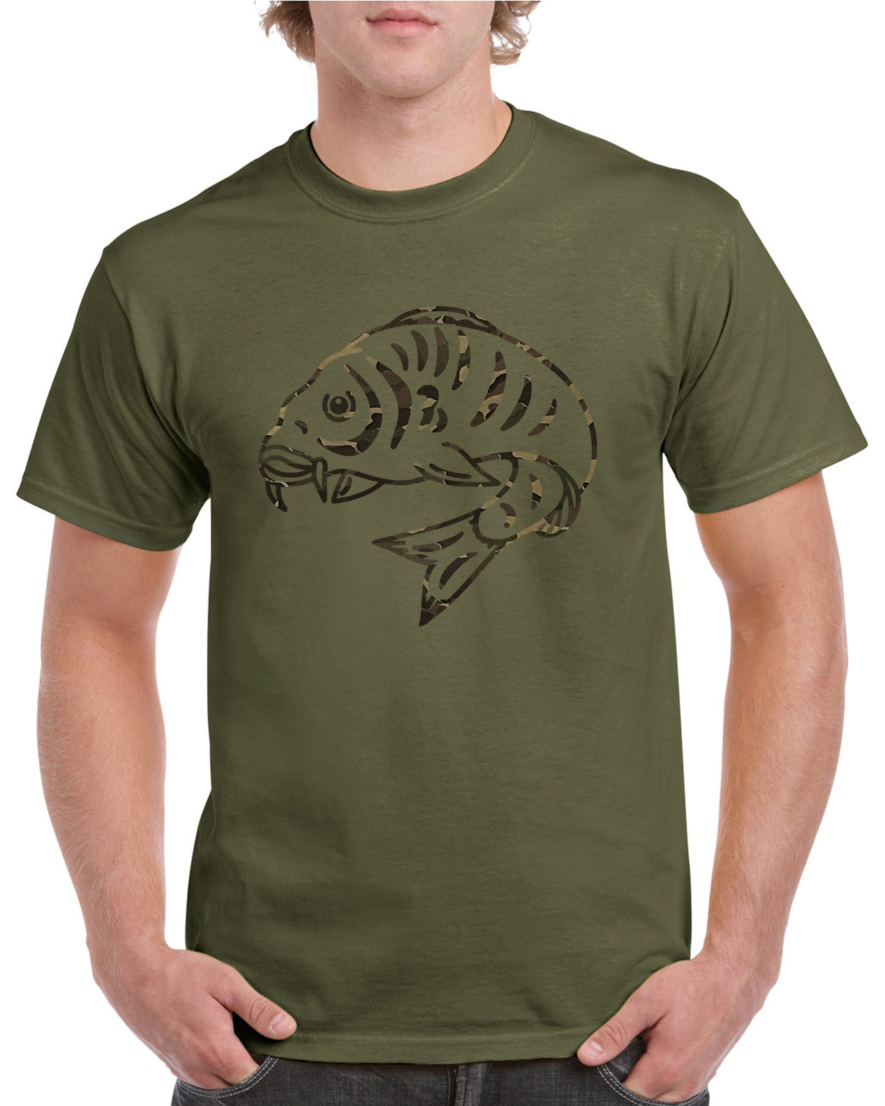 Fishing T Shirt Large Camouflage Curled Carp Fish